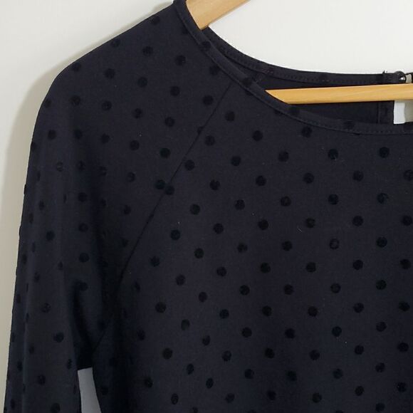 J. Crew Black Velvet Dot Ponte Sweater 3/4 Sleeve Women's Top S - Picture 2 of 8